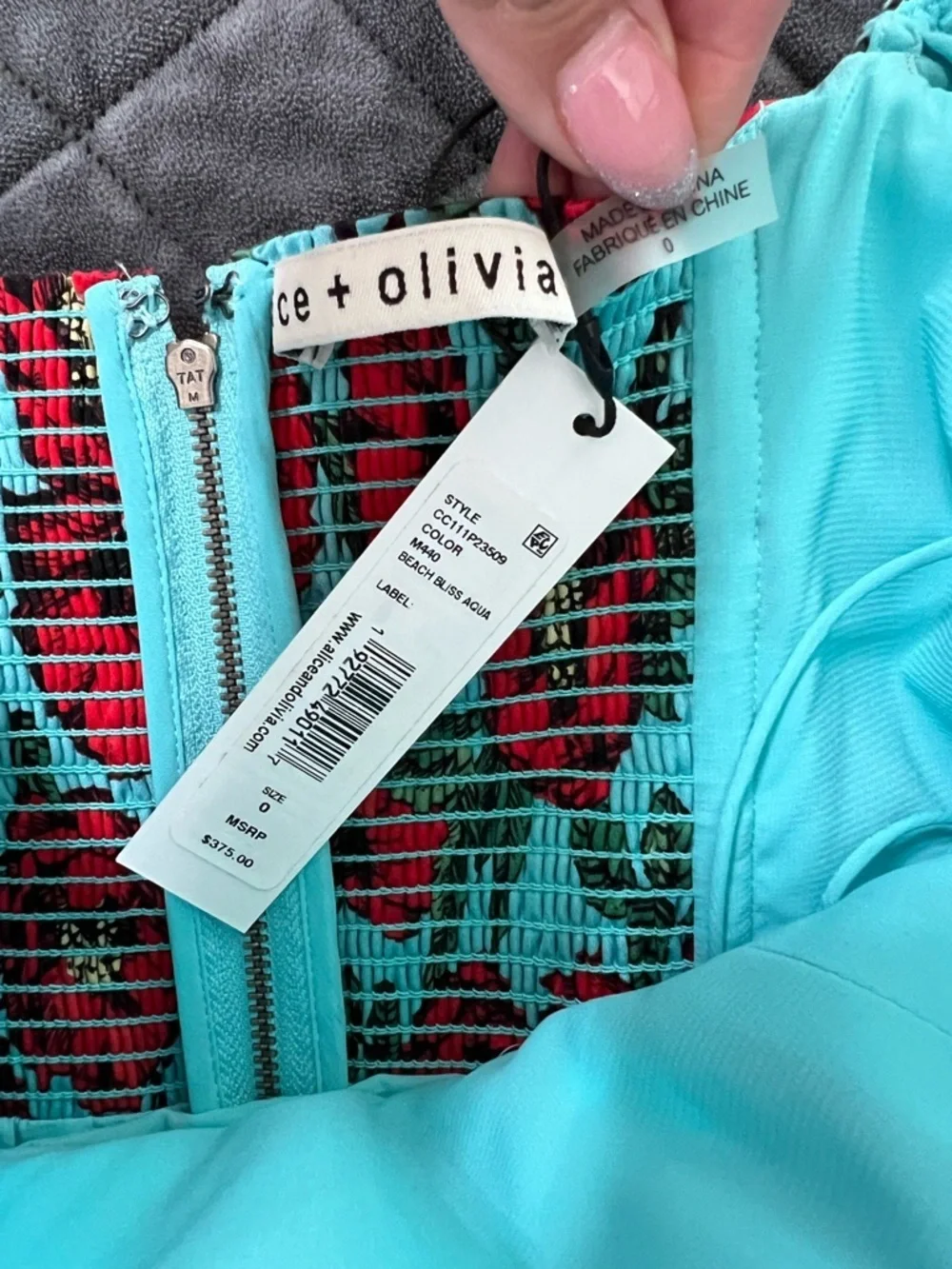 Alice + Olivia Mini Dress Woman Size 0 Beach Bliss Aqua Reyna Floral Empire B12